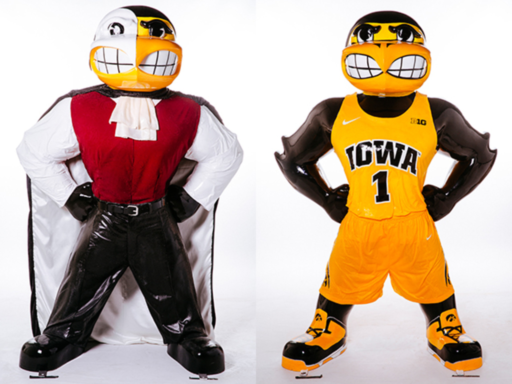 Herky of the Opera and Basketball Herky statues