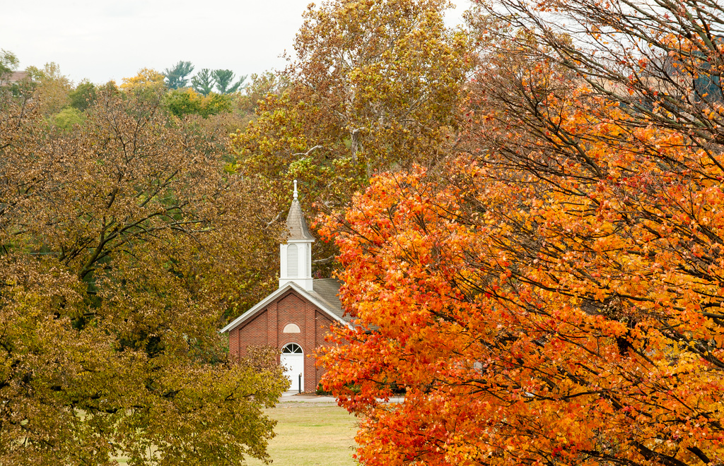 Danforth Chapel among fall foilage 