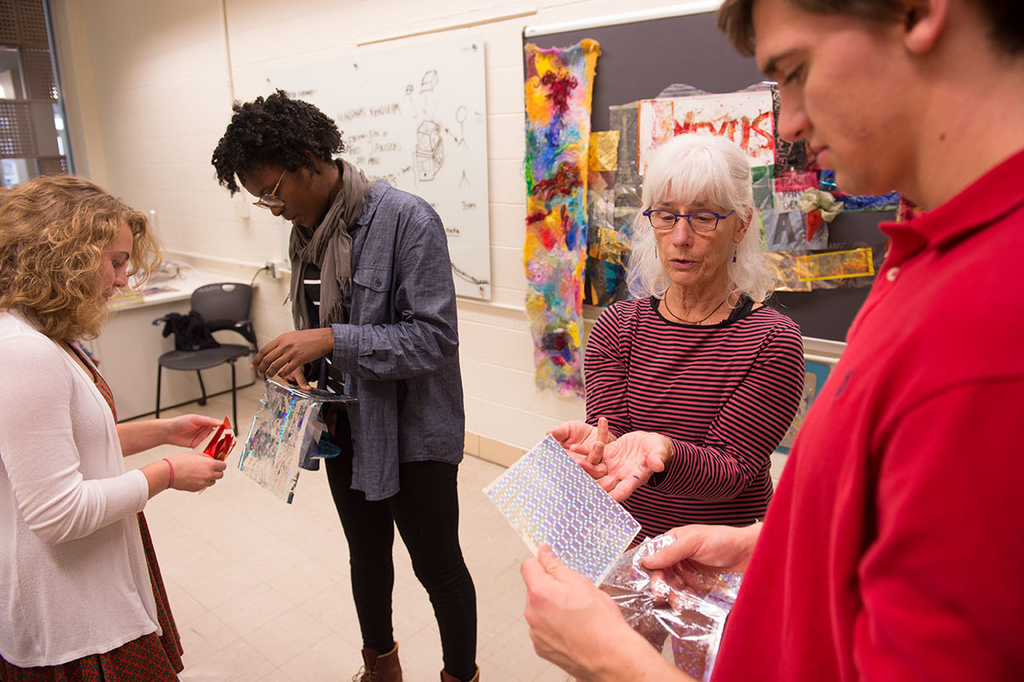 Deanne Wortman exposes engineering students to a foil printmaking stamper