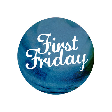 A circle with the words "First Friday" in it.