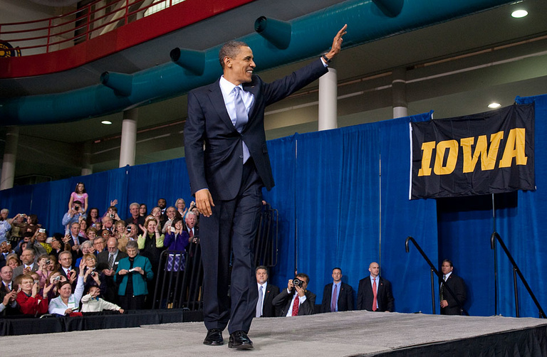 President Obama walks onto the stage.
