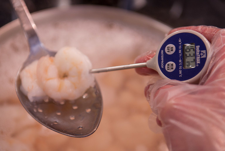 Better safe than sorry. Even when the shrimp look done, it’s best to check the internal temperature.