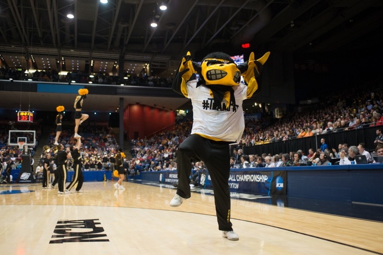 Herky on the court.