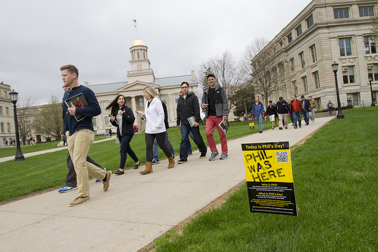 Signage throughout campus reminded UI students and faculty about the importance of philanthropy at Iowa.