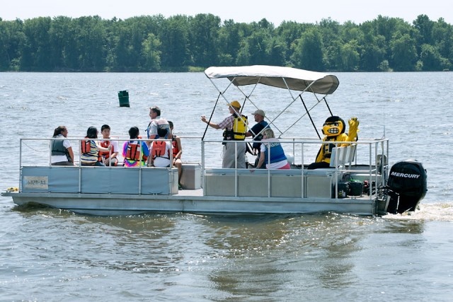 students on pontoon
