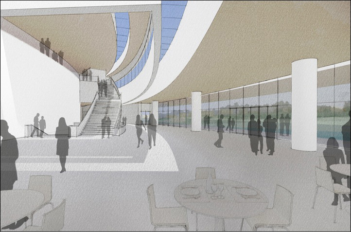 A rendering of Hancher's lobby.