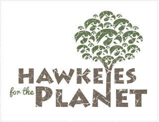 Graphic with the works Hawkeyes for the Planet and a tree filled with tiger hawk logos.