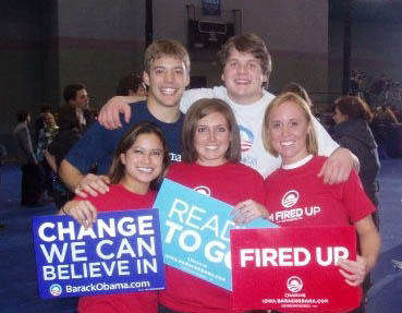 Andrea Jansa and other students pose with Obama signs