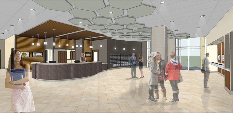 A rendering of the main lobby area