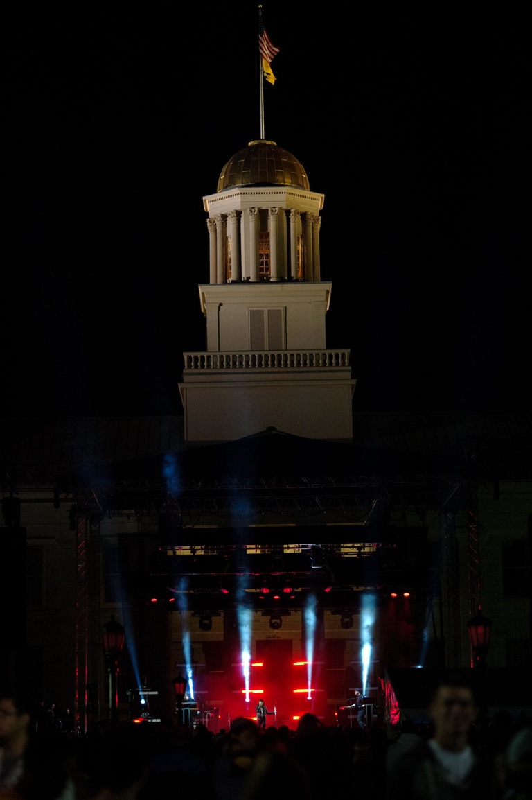 the band chvrches plays on the Pentacrest in front of Old Capitol