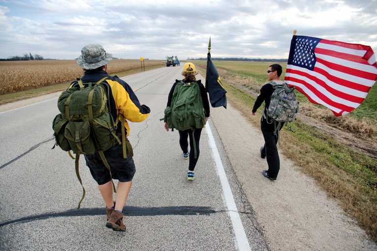 Those who participated in the UIVA's Game Ball Ruck March carried 22 pounds on their back to symbolize the 22 veterans who take their own lives each day. 