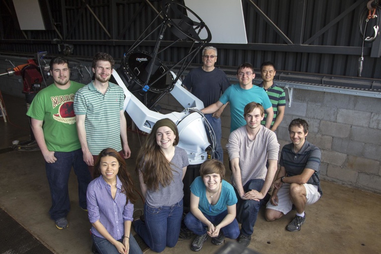 The student group in front of the new Gemini telescope.