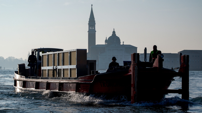 Boat enters Grand Canal in Venice, Italy