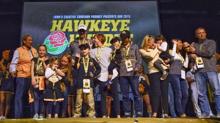 President Harreld and family at the Hawkeye Huddle