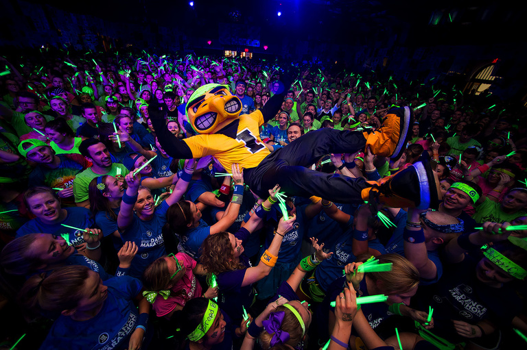 Herky crowd-surfs during Power Hour.
