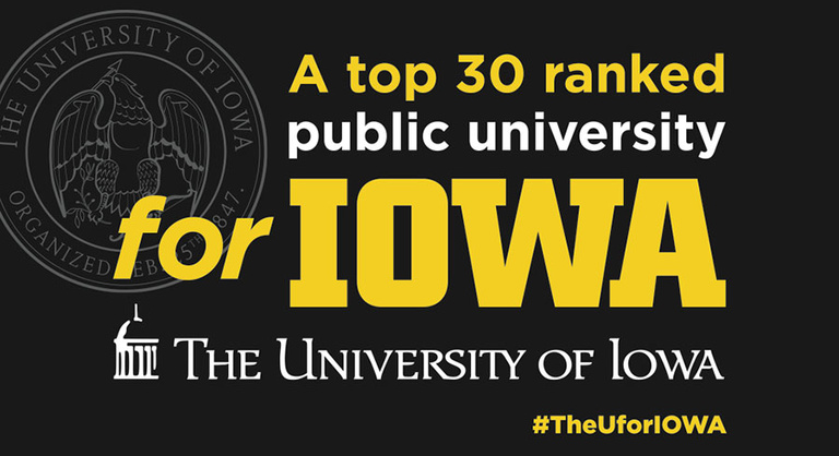 Advertisement reading "A top 30 ranked public university for Iowa."