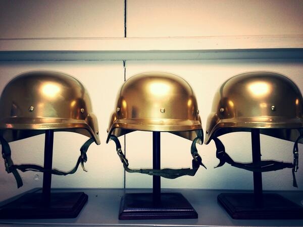 The Golden Helmets, this year's coveted Warrior Challenge trophies for the divisional winners. 