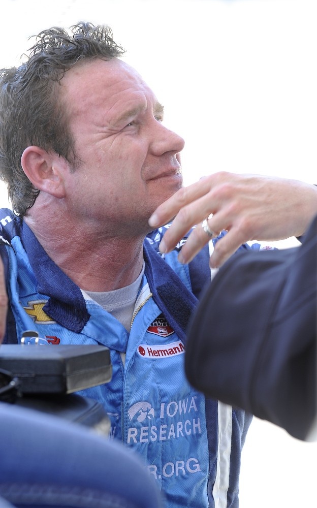 Buddy Lazier checks out his lap times after the final Friday practice.