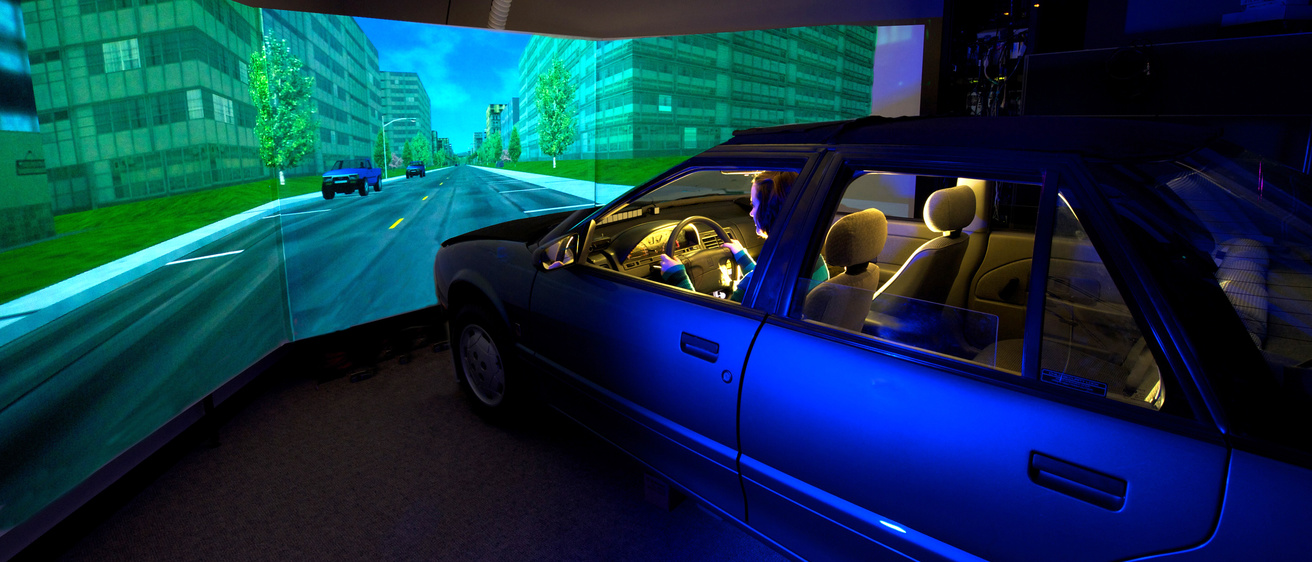 Subject using a driving simulator