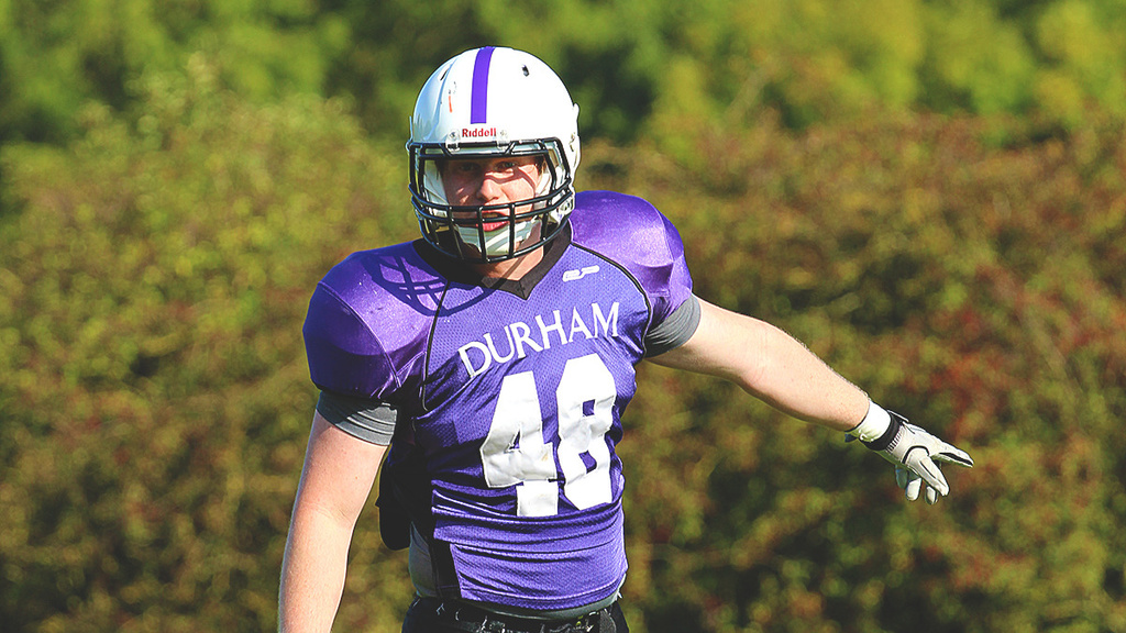 Former University of Iowa linebacker Palmer Foster is a player/coach at Durham University in England. 