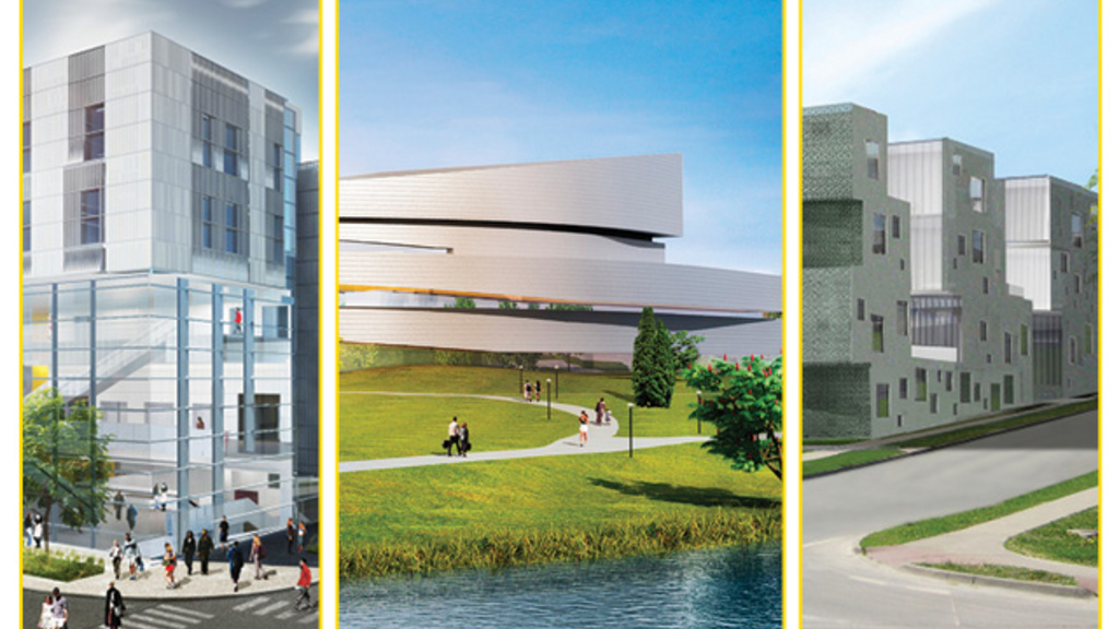 architectural renderings of the new music building, Hancher, and the art building
