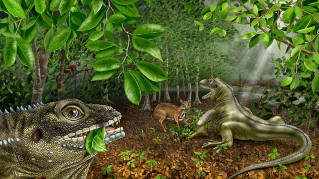 An artist's conception of the giant lizard, Barbaturex morrisoni.