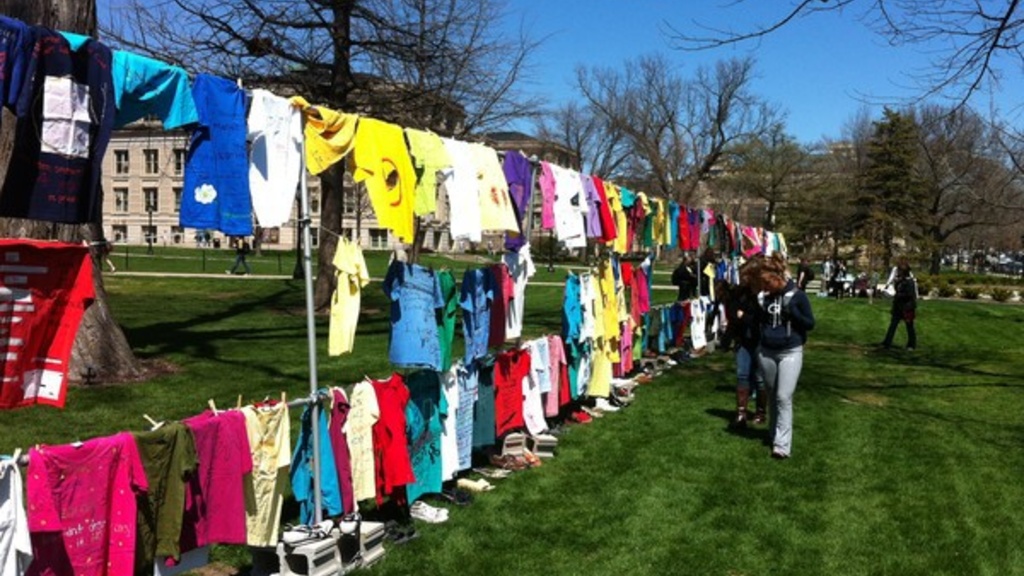 The clothesline project displays T-shirts that represent sexual assault victims and survivors on the Pentacrest