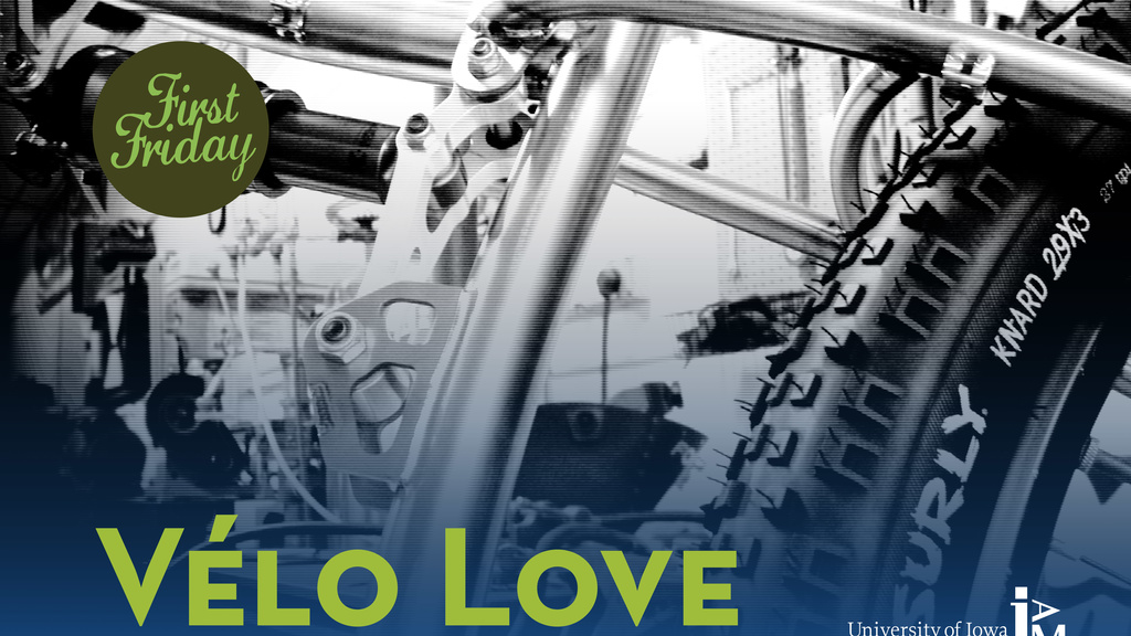 A close up photo of a portion of a bicycle with the words "Vélo Love" superimposed on the photo