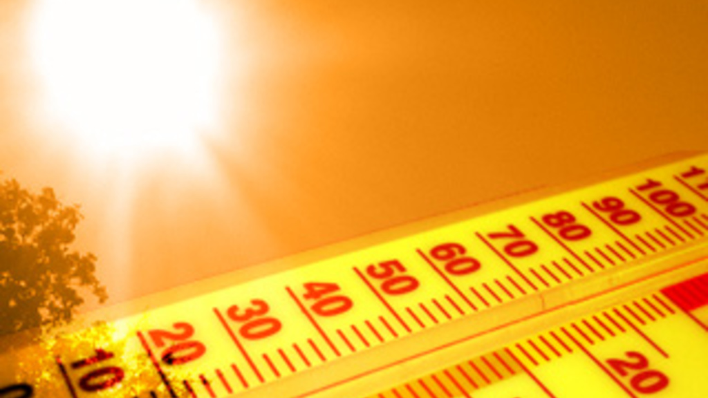 bright sun, thermometer indicating heat