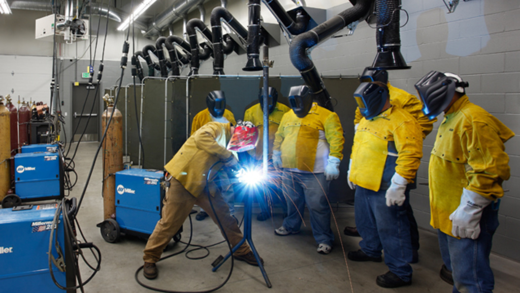 Students welding at one of Kirkwood Community College's regional centers
