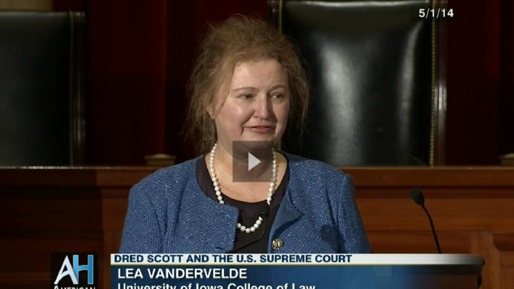 UI law professor Lea VanderVelde discusses the legacy of the Dred Scott decision in the August chambers of the Supreme Court