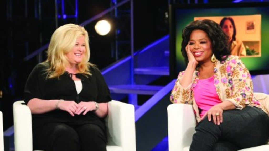 Sheri Salata talks with Oprah Winfrey on her show.
