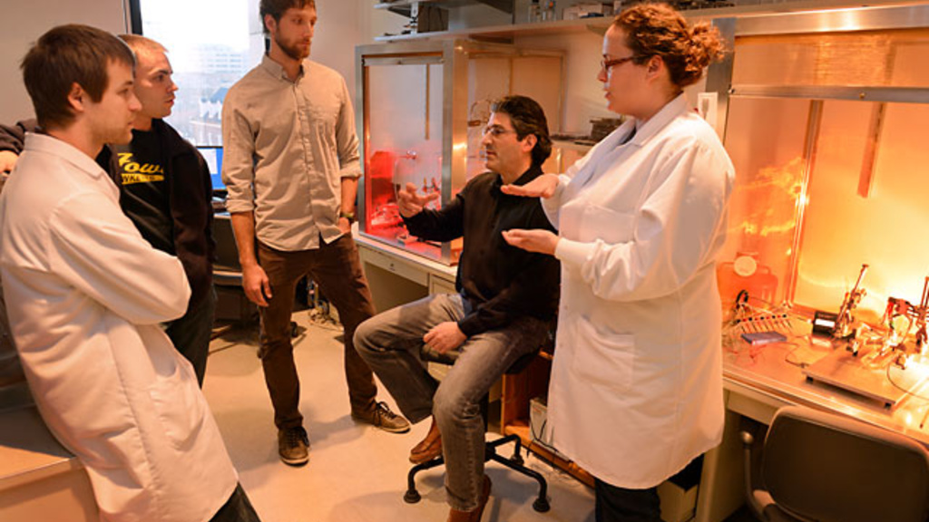 researcher collaborating in a lab