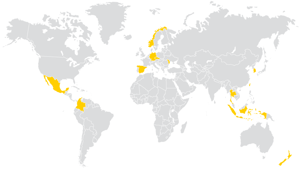 Map showing countries where Iowa Fulbright awardees will be