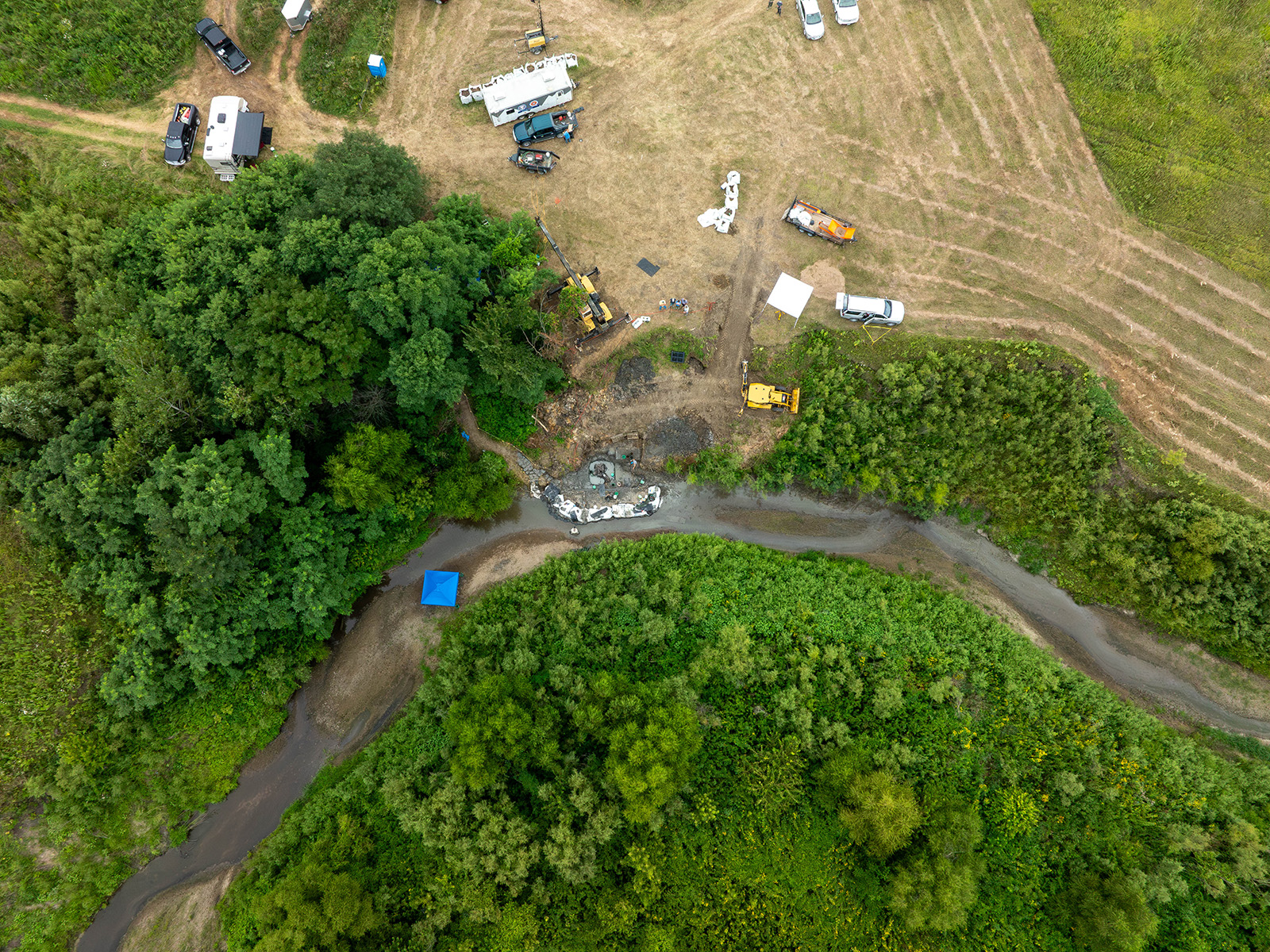 An aerial photograph of the site of the mastodon skull in southwest Wayne County.