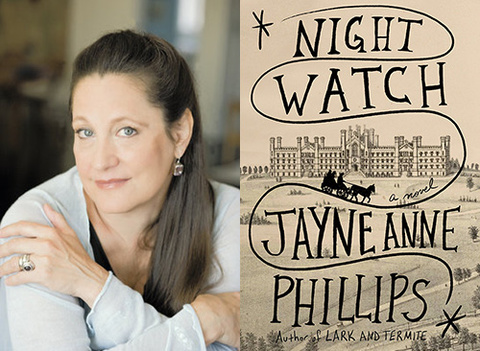 Jayne Anne Phillips portrait and the cover of her book Night Watch