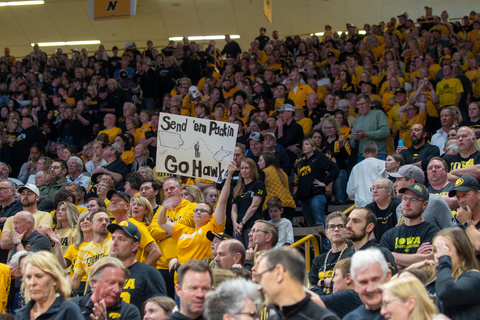 Fans inside Carver-Hawkeye Arena during a women's basketball game