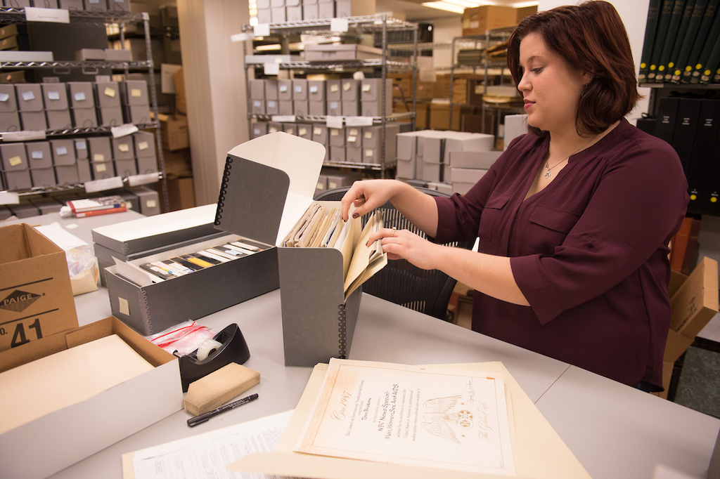grad student working on brokaw collection