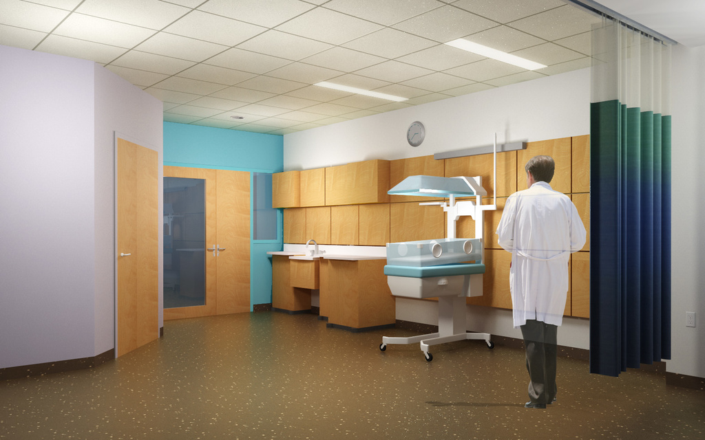 rendering of NICU room in new UI Children&#039;s Hospital
