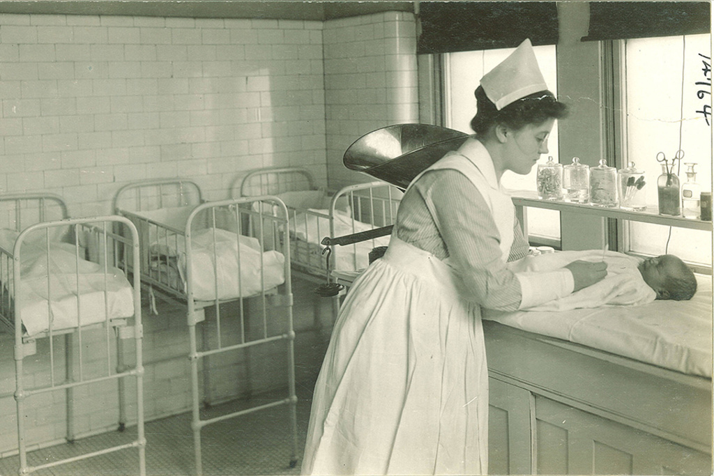 nurse and baby at teaching hospital in 1925