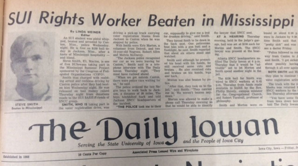 Front page of 1964 Daily Iowan issue