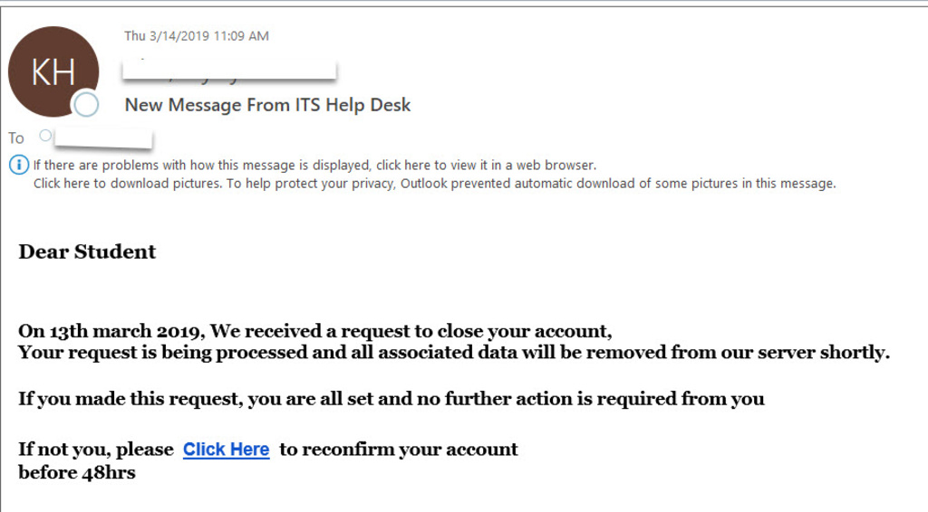 phishing attempt that threatens account closure