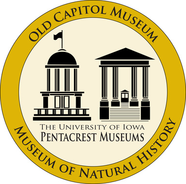 A logo for Old Capitol Museum and the Museum of Natural History with drawings of the Old Capitol dome and the Museum of Natural History entrance