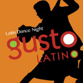 Gusto Latino poster of man and woman salsa dancing