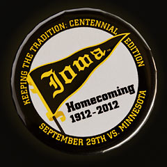 Close-up of 2012 Iowa Homecoming button