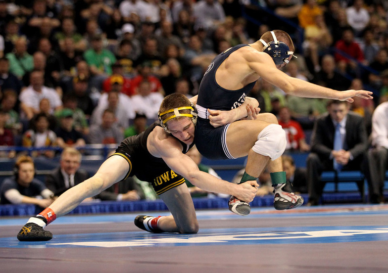 Matt McDonough gains the upper hand against Penn State's Nico Megaludis during their 125-pound final.