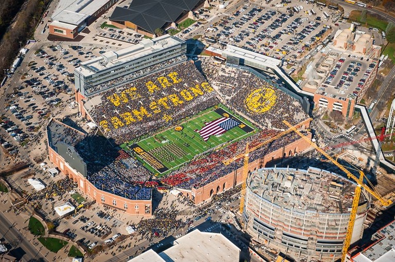 Aerial photo of the America Needs Farmers card stunt