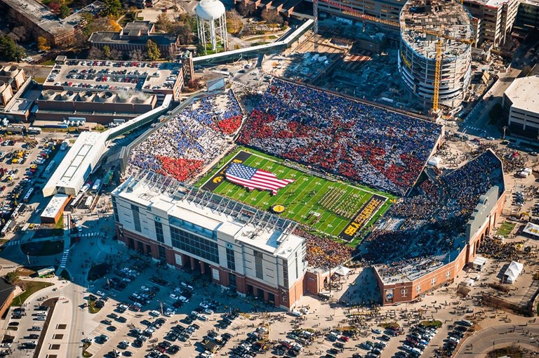 Aerial photo of Stars and Stripes card stunt