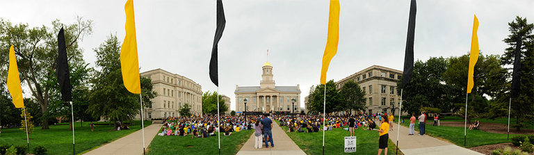 The Pentacrest decorated for Convocation.