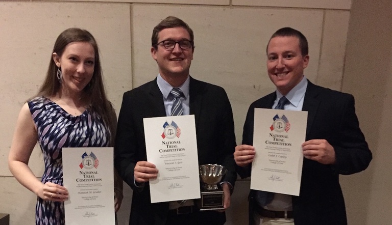 Iowa Law&#039;s Trial Advocacy Team poses with certificates from the National Competition earlier this month.